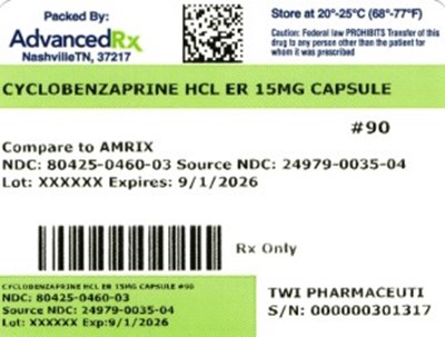 Cyclobenzaprine HCl Er 15mg Capsule #90 (Cyclobenzaprine HCl Er 15mg 80425 0460 03)